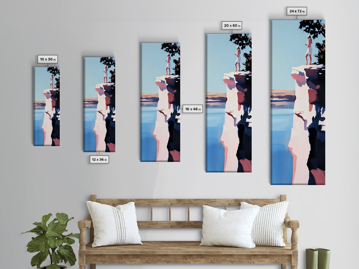 Cliffside Explorer, Adventure Art, Outdoor Wall Art, Canvas Print, Wanderlust Aesthetic, Minimalist Travel Art, Mountain Decor
