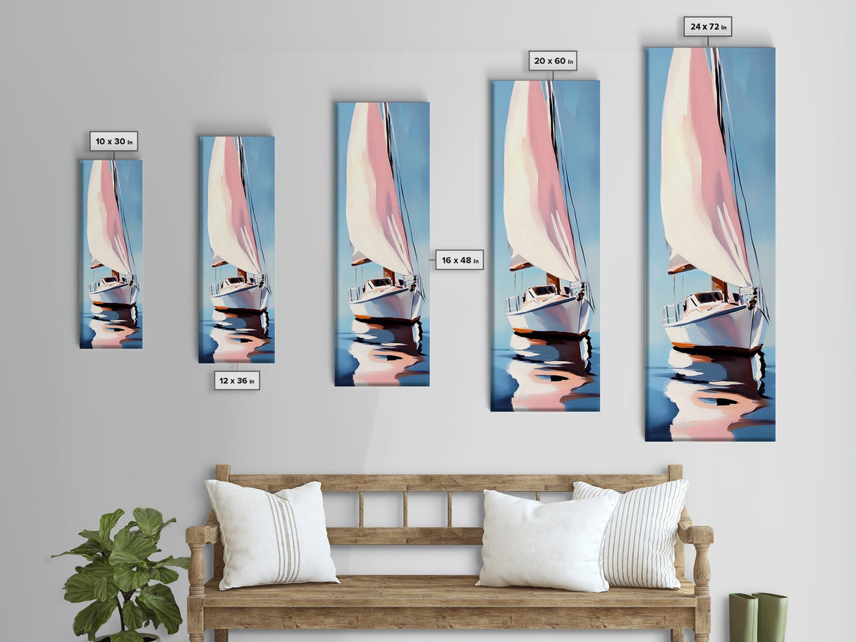 Sailboat Reflection, Nautical Painting, Coastal Wall Art, Canvas Print, Ocean Lover Gift, Modern Seascape, Beach House Decor