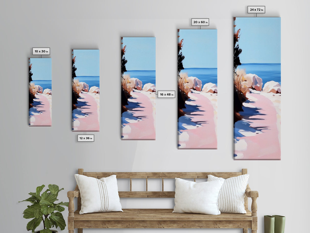 Sunset Pathway, Tranquil Nature Art, Serene Beach Scene, Pastel Landscape, Warm Toned Painting, Dreamy Home Decor, Framed Canvas Print