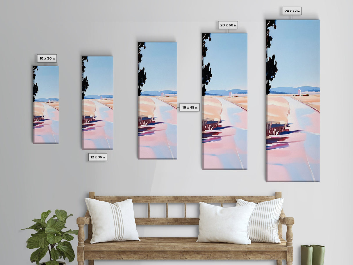 Country Road, Pastel Landscape Art, Rustic Farmhouse Wall Decor, Minimalist Painting, Serene Nature Scene, Living Room Framed Canvas Print