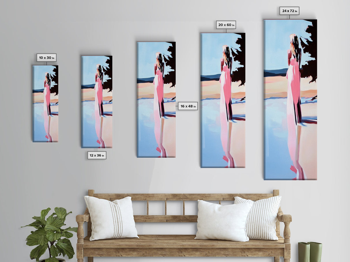 Tranquil Woman, Nature Reflection, Soft Pastels, Serene Landscape, Framed Canvas Print, Minimalist Art, Peaceful Home Decor