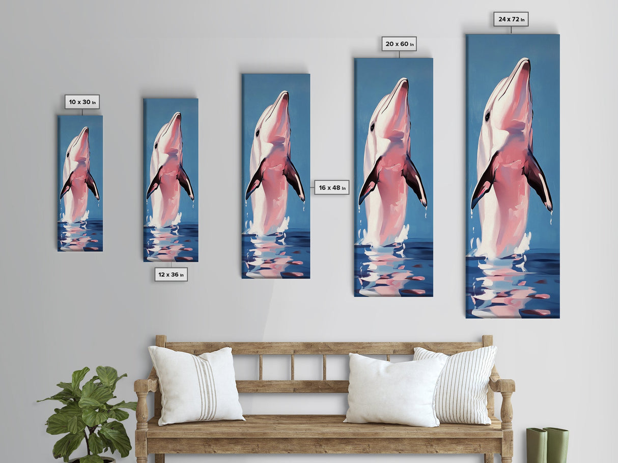 Jumping Dolphin, Ocean Wall Art, Coastal Decor, Beach House Painting, Marine Life Art, Nautical Artwork, Framed Canvas Print