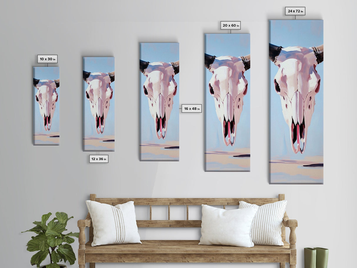 Bull Skull, Western Rustic, Desert Vibes, Framed Canvas Print, Boho Wall Art, Cowboy Aesthetic, Southwest Home Decor, Living Room Accent