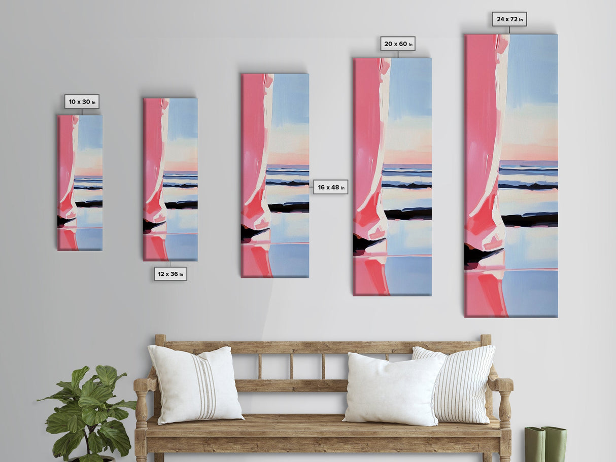 Pink Horizon, Coastal Sunrise, Minimalist Beach Painting, Abstract Seascape Art, Contemporary Pastel Wall Decor, Canvas Print, Office Wall Art