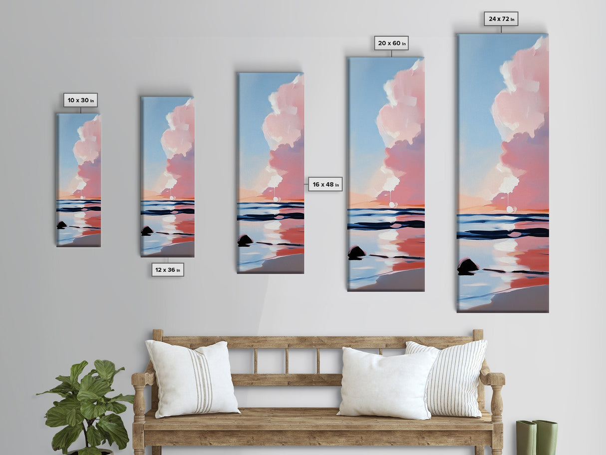 Sunset Glow, Serene Beach Painting, Pastel Coastal Wall Art, Ocean Reflection, Boho Home Decor, Canvas Print, Dining Room Wall Art