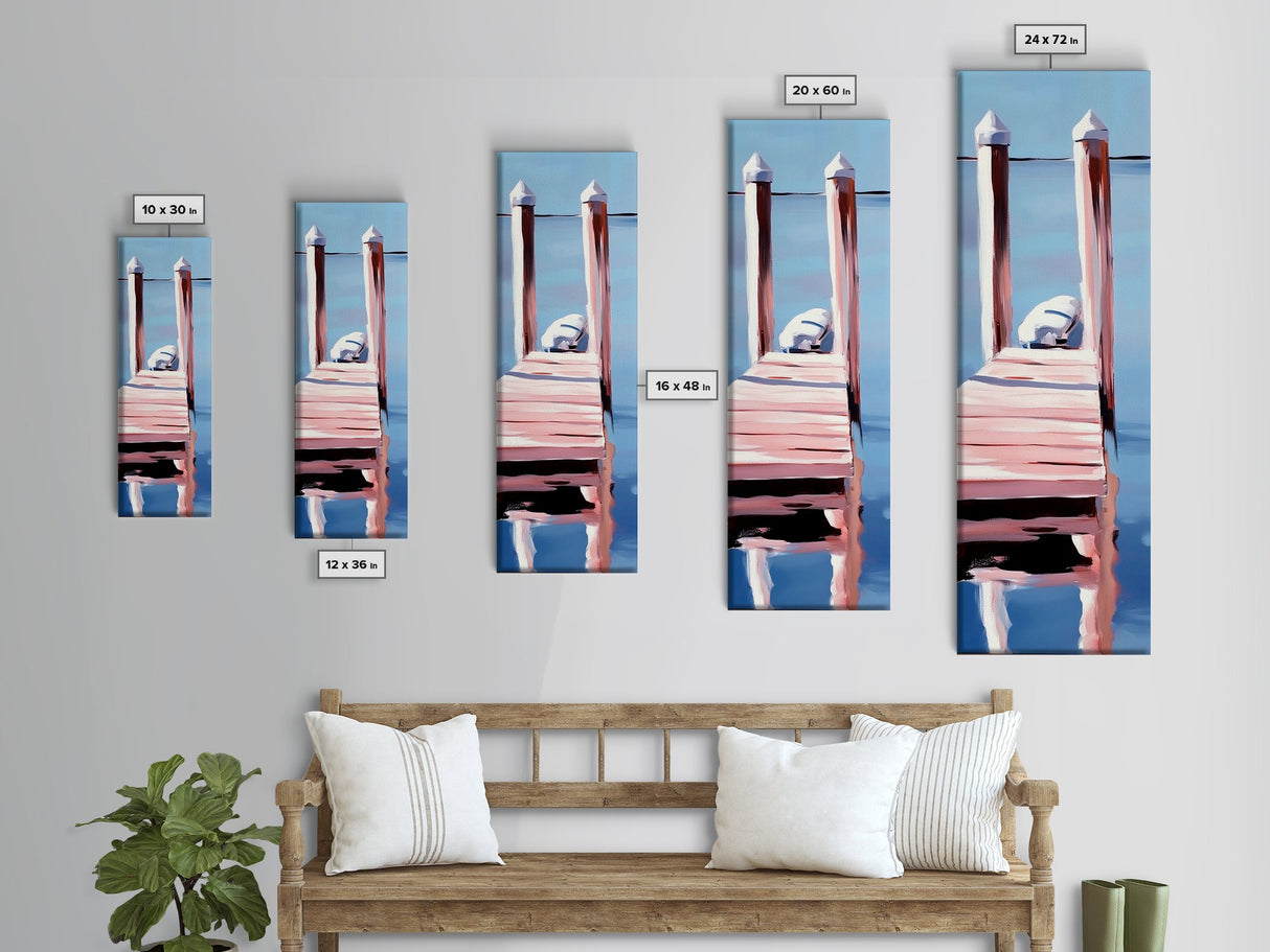 Dock Reflection, Calm Waters, Nautical Aesthetic, Serene Landscape, Coastal Home Decor, Minimal Framed Canvas Print, Tranquil Vibes