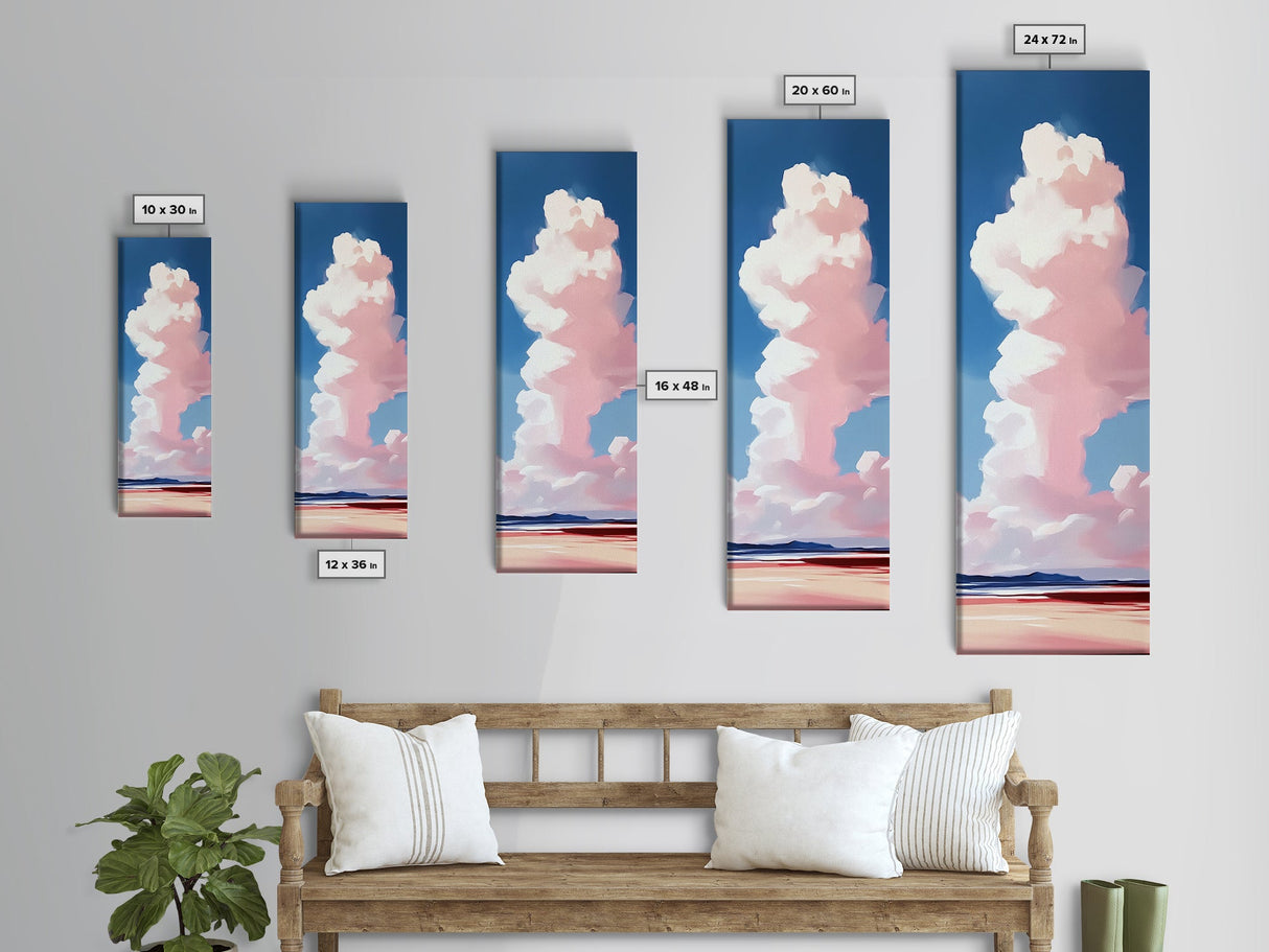 Pink Clouds, Serene Landscape, Minimalist Sky Art, Dreamy Coastal Scene, Soft Pastel Home Decor, Large Framed Canvas Print, Living Room Art