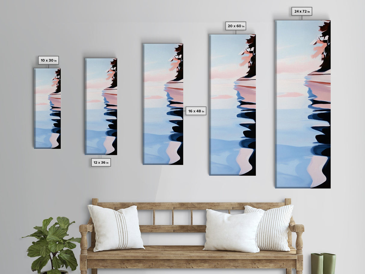 Serene Lake Reflection, minimalist art, modern landscape, abstract water painting, calming decor, bedroom wall art, framed canvas print