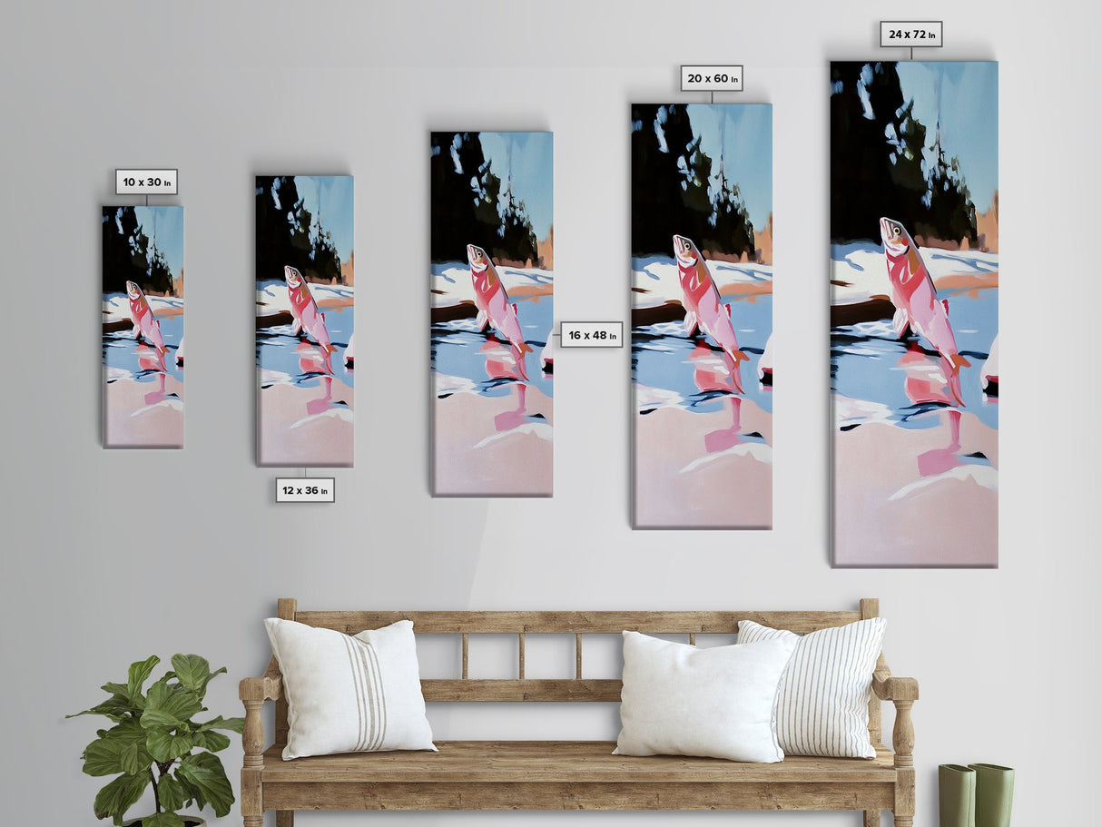 Jumping Fish, Nature Wall Art, Lake House Decor, Canvas Print, Outdoor Adventure, Fishing Theme, Rustic Aesthetic, Wildlife Painting