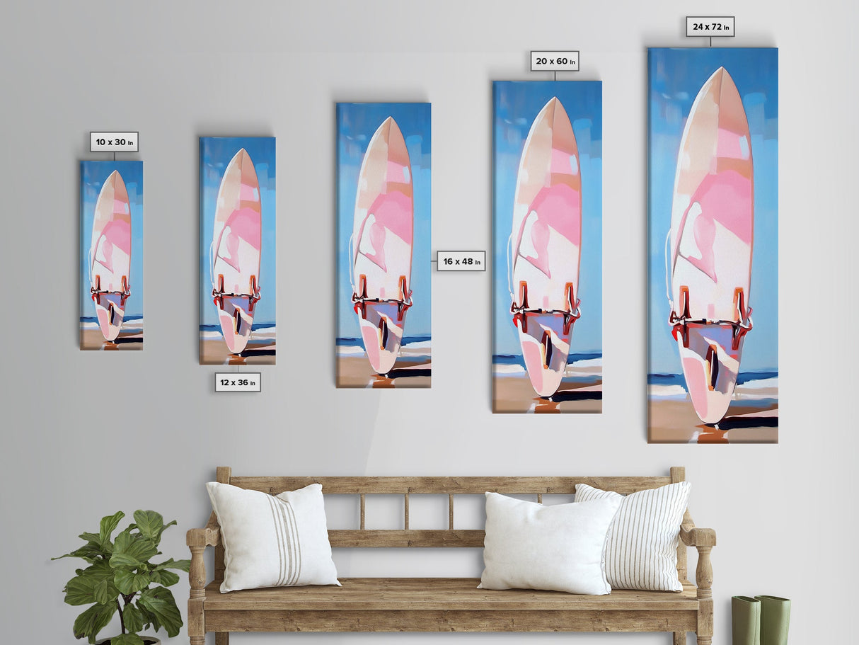 Surfboard Art, Beach Wall Decor, Coastal Living Print, Modern Summer Art, Minimalist Style, Framed Canvas Print, Ocean Lover Gift