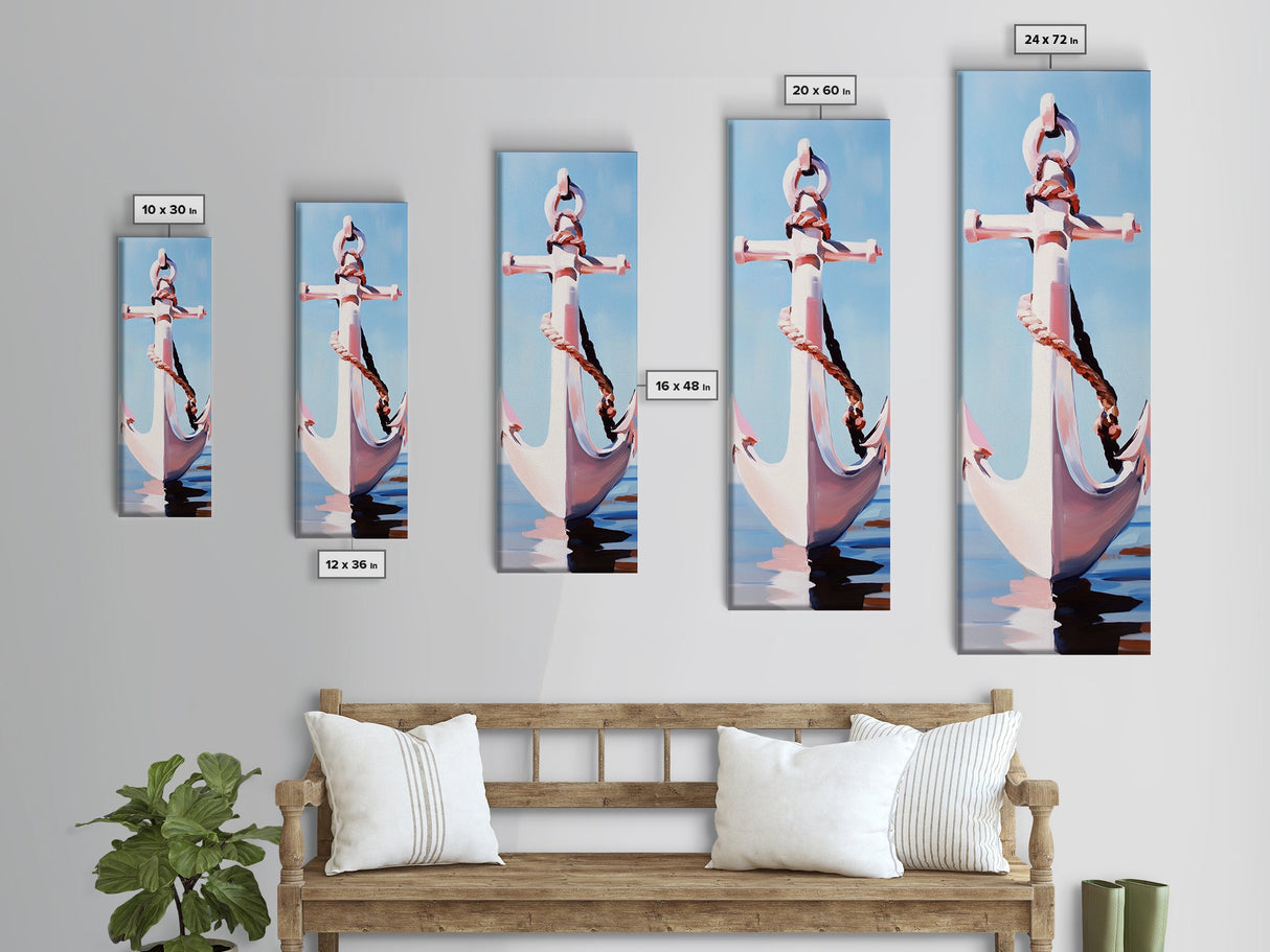 Nautical Anchor, Coastal Decor, Blue and Pink Art, Framed Canvas Print, Modern Minimalist, Ocean Wall Art, Beach House Decor