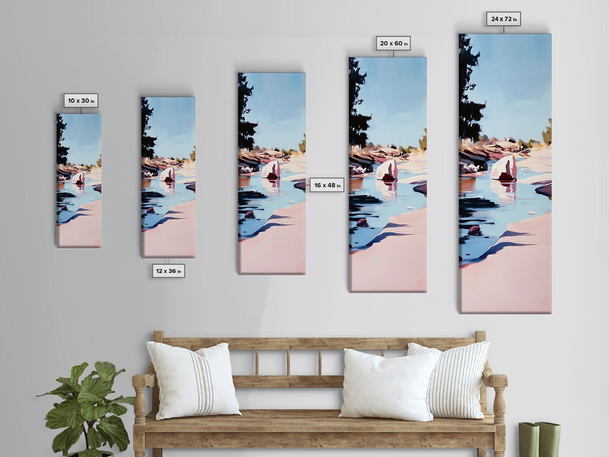 Serene River Scene, Soft Pastel Art, Landscape Painting, Framed Canvas Print, Minimalist Nature, Tranquil Home Decor, Living Room Art