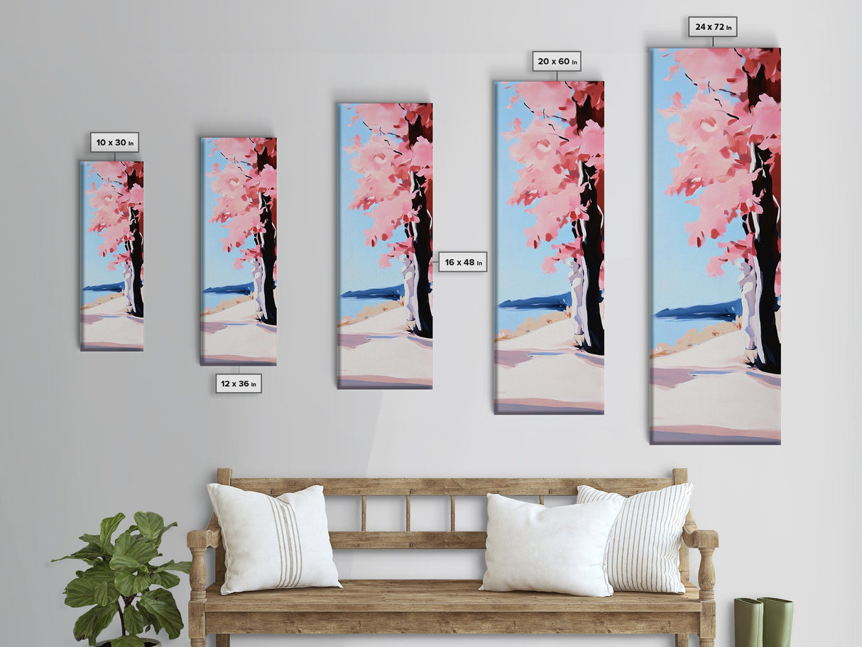 Cherry Blossom Tree, Pink Aesthetic, Nature Wall Art, Framed Canvas Print, Modern Minimalist, Japanese Inspired, Bedroom Decor