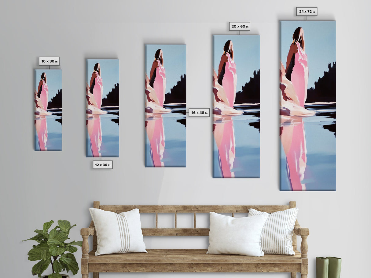 Serene Lake Art, Pastel Nature, Feminine Aesthetic, Framed Canvas Print, Modern Minimalist, Dreamy Reflection, Living Room Wall Art