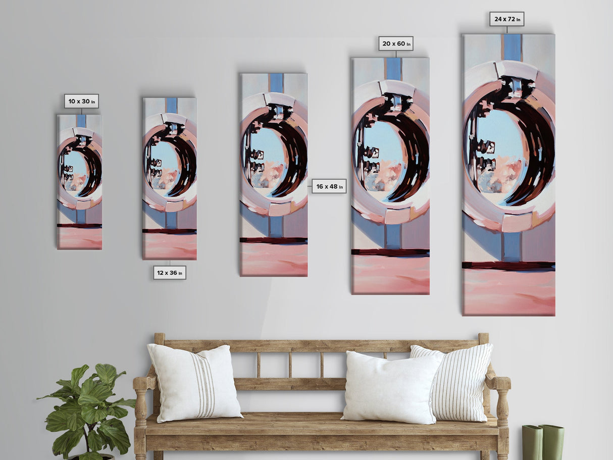 Porthole Reflection, Nautical Aesthetic, Ocean View Art, Framed Canvas Print, Modern Minimalist, Coastal Decor, Living Room Art