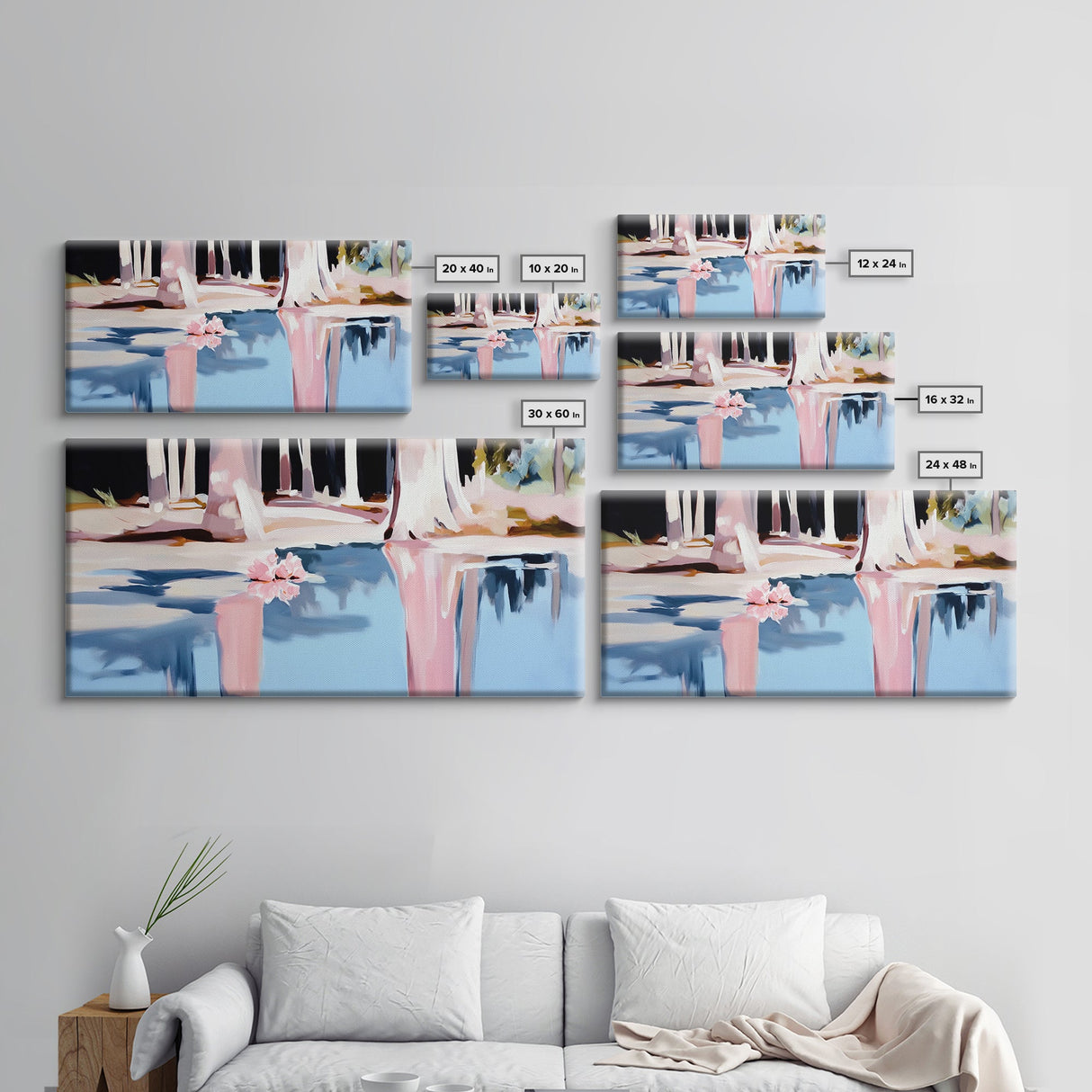 Forest Reflection, Water Landscape, Nature Wall Decor, Living Room Art, Minimalist Home Art, Canvas Print, Pastel Landscape, Zen Artwork