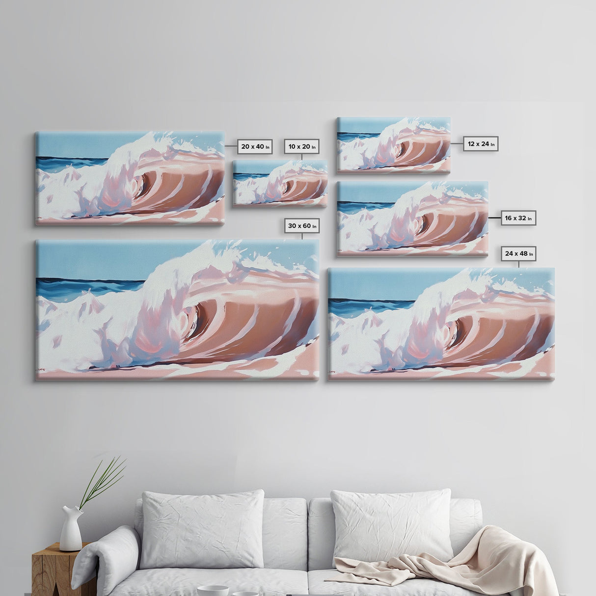 Ocean Wave, Surreal Seascape, Coastal Energy, Beach House Wall Art, Modern Nautical Decor, Blue and Pink Aesthetic, Canvas Print