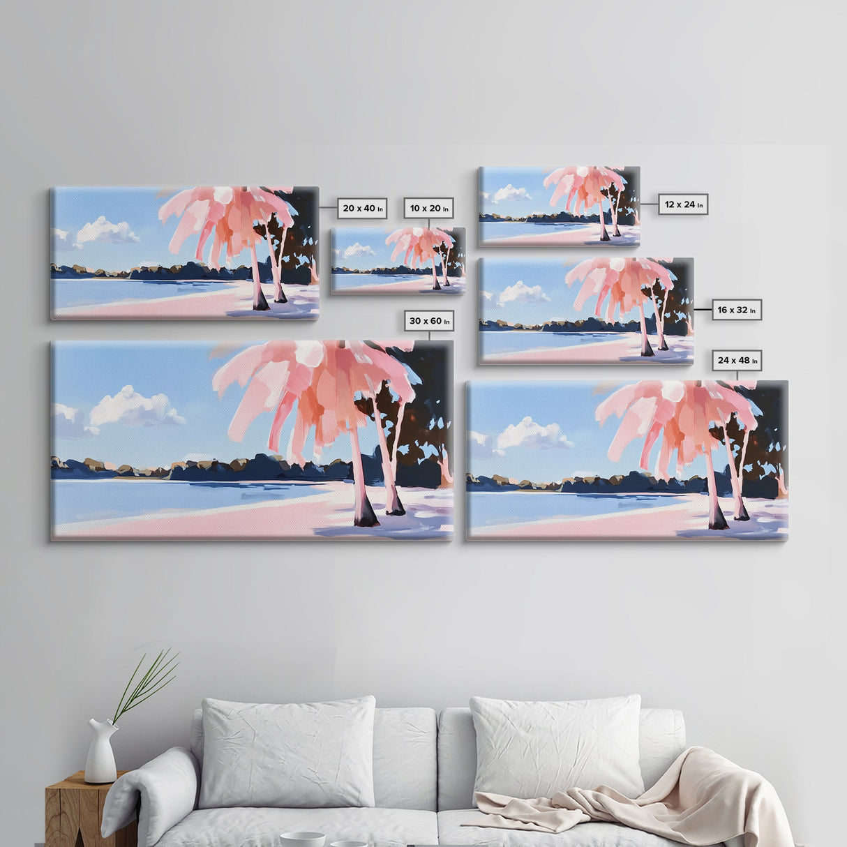 Tropical Beach, Palm Trees, Ocean View, Canvas Print, Coastal Home Decor, Summer Landscape, Living Room Art, Minimalist Nature Painting