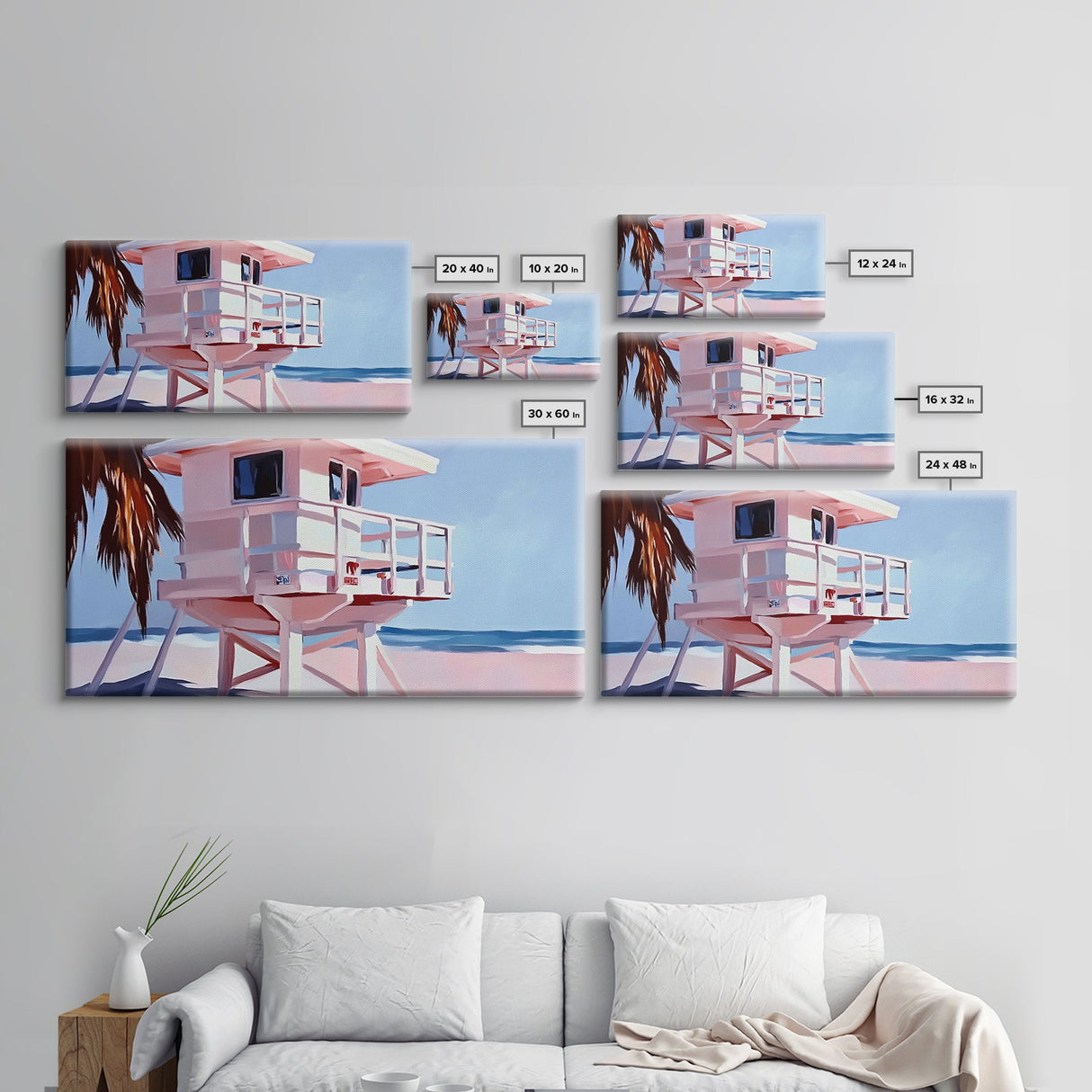 Beach Lifeguard Tower, Coastal Wall Art, Minimalist Beach Print, Boho Coastal Decor, Summer Beach House, Living Room Canvas Print
