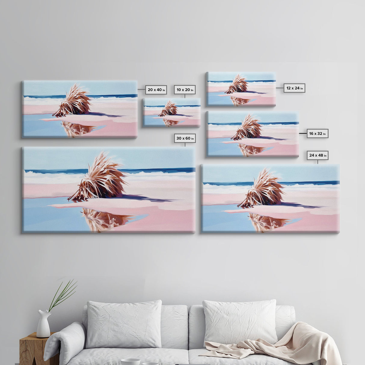 Driftwood on the Shore, Coastal Nature Print, Beach House Decor, Boho Seaside Art, Minimalist Ocean Photography, Bedroom Framed Canvas Print
