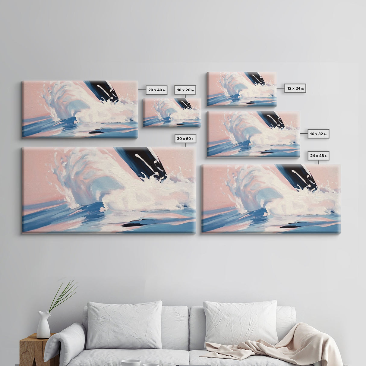 Splashing Wave, Surfer Art, Framed Canvas Print, Ocean Wall Art, Coastal Vibes, Modern Beach Decor, Nautical Artwork, Living Room Art