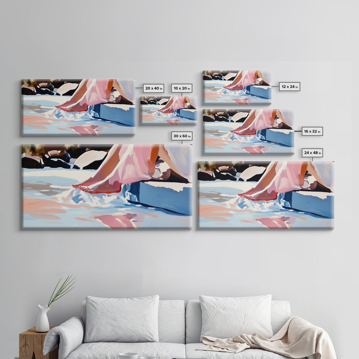 Relaxing Moment, Coastal Serenity Art, Minimalist Beach Painting, Soft Pastel Tones, Feminine Boho Decor, Ocean Aesthetic, Canvas Print