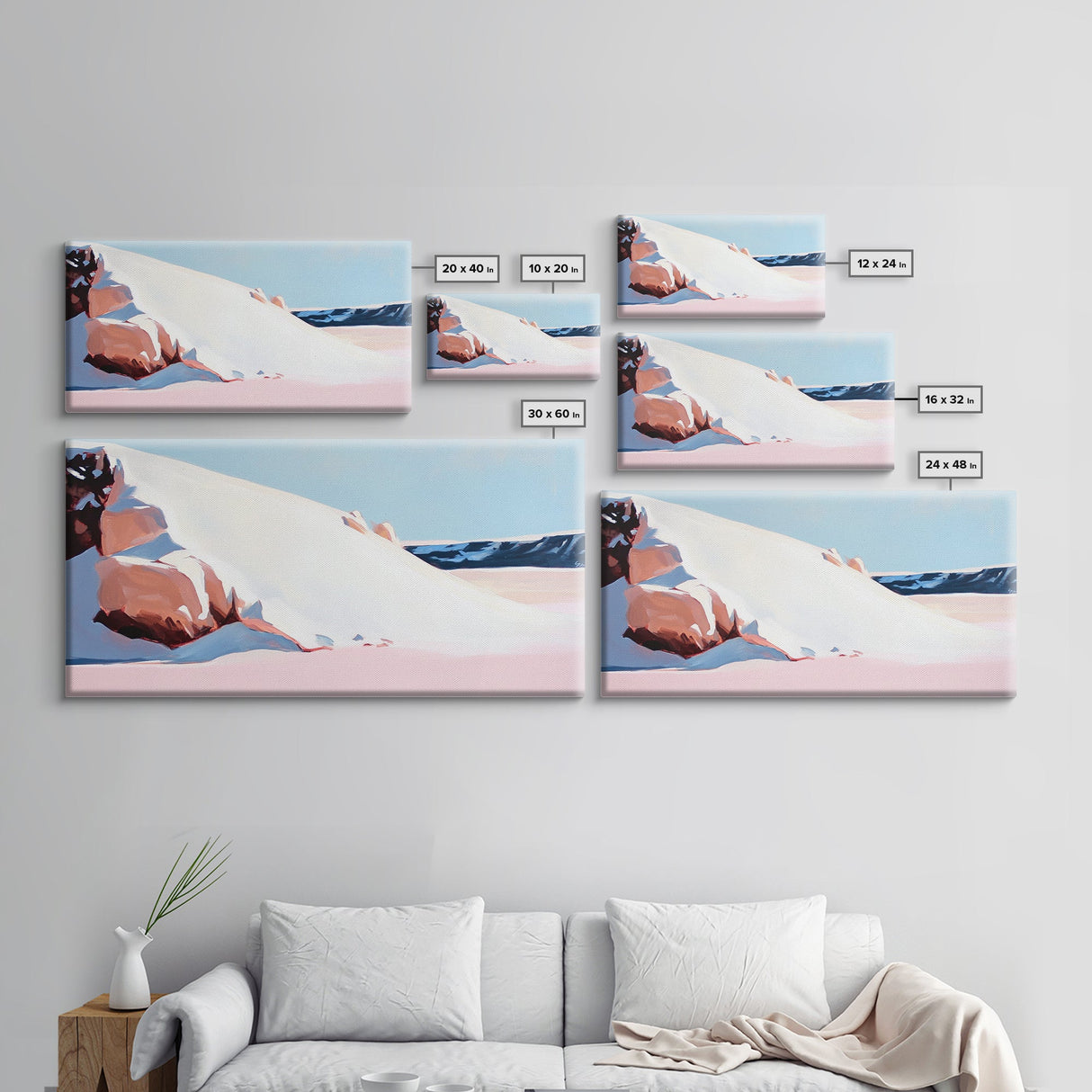 Sand Dunes, Ocean Breeze, Coastal Serenity, Pastel Beach, Framed Canvas Print, Minimalist Art, Modern Home Decor, Living Room Wall Art