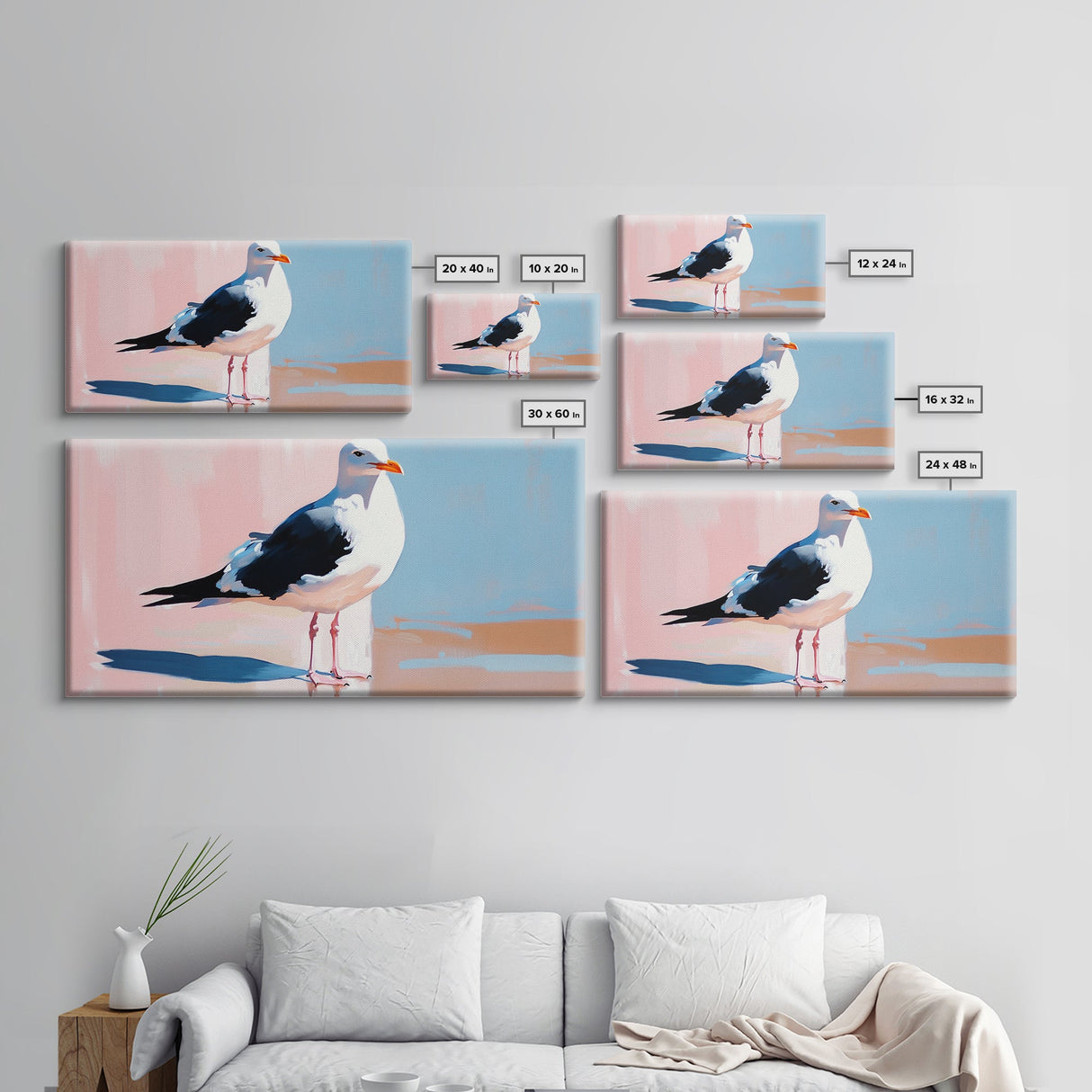 Seagull, Coastal, Nautical, Canvas Print, Beach House Wall Art, Nature Inspired, Minimalist Bird Painting, Oceanfront Home Decor