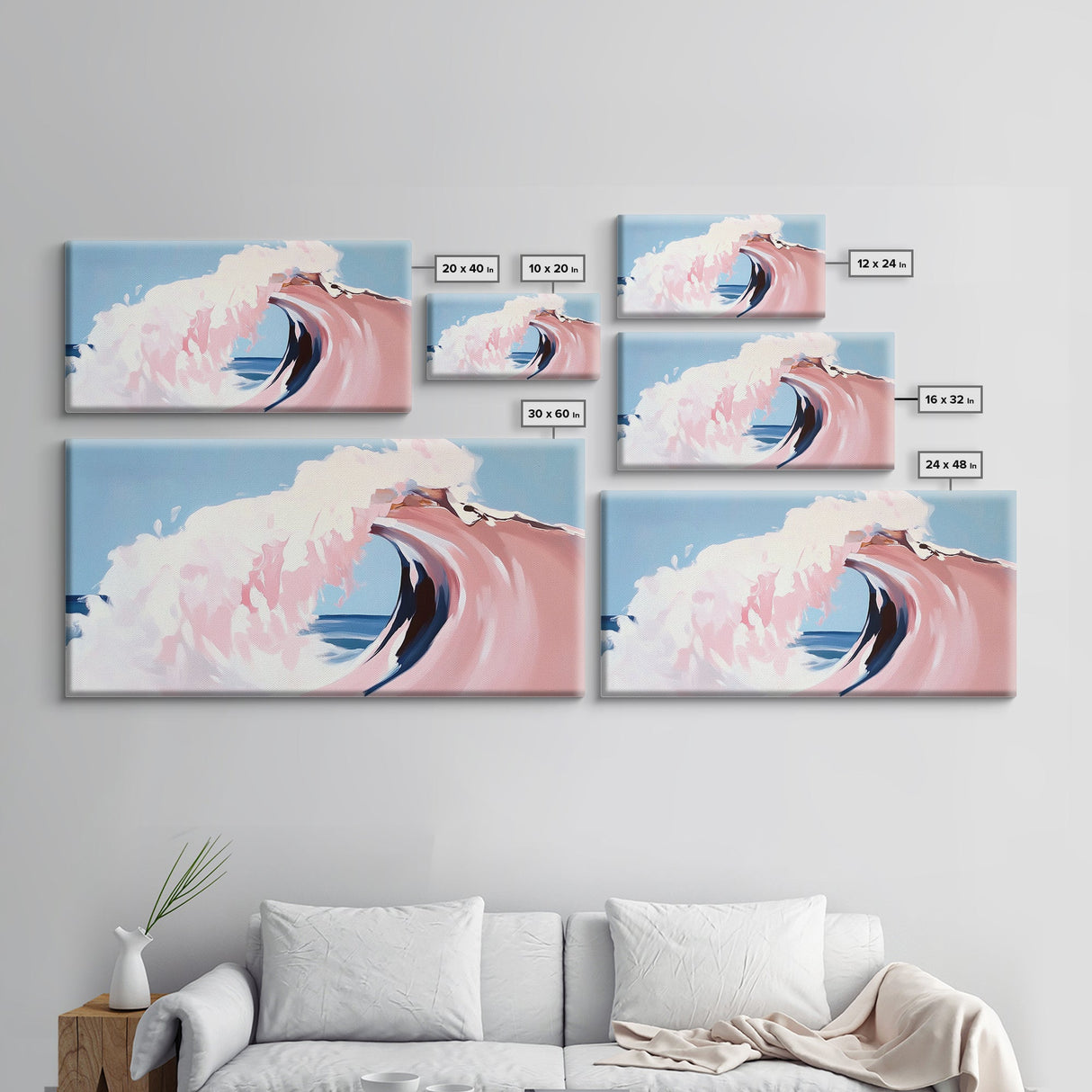 Ocean Wave, Surreal, Pink, Canvas Print, Coastal Wall Art, Dreamy Seascape, Beach House Decor, Modern Minimalist Painting, Unique