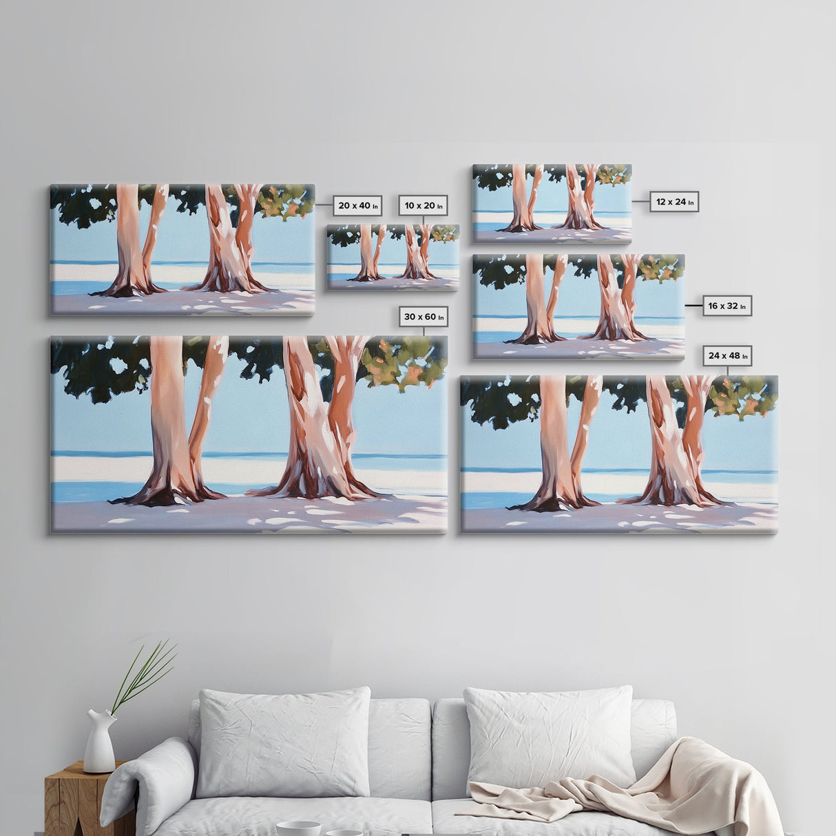Beach Trees, Tropical Landscape, Nature Artwork, Coastal Home Decor, Minimalist Wall Art, Living Room Wall Art, Framed Canvas Print