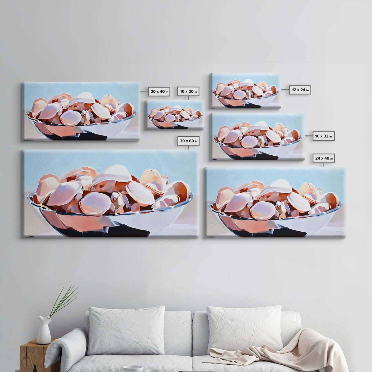 Seashell Bowl, Coastal Still Life, Beach House Decor, Ocean Aesthetic, Nautical Kitchen Wall Art, Minimalist Art, Canvas Print, Summer Vibes