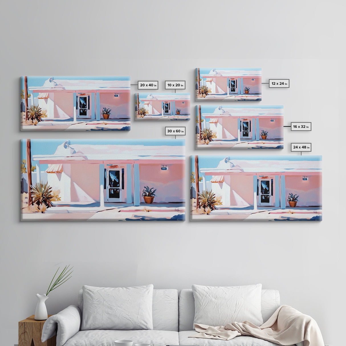 Pink Desert, Midcentury House, Southwest Art, Boho Wall Decor, Modern Pastel Painting, Framed Canvas Print, Minimalist Home Decor