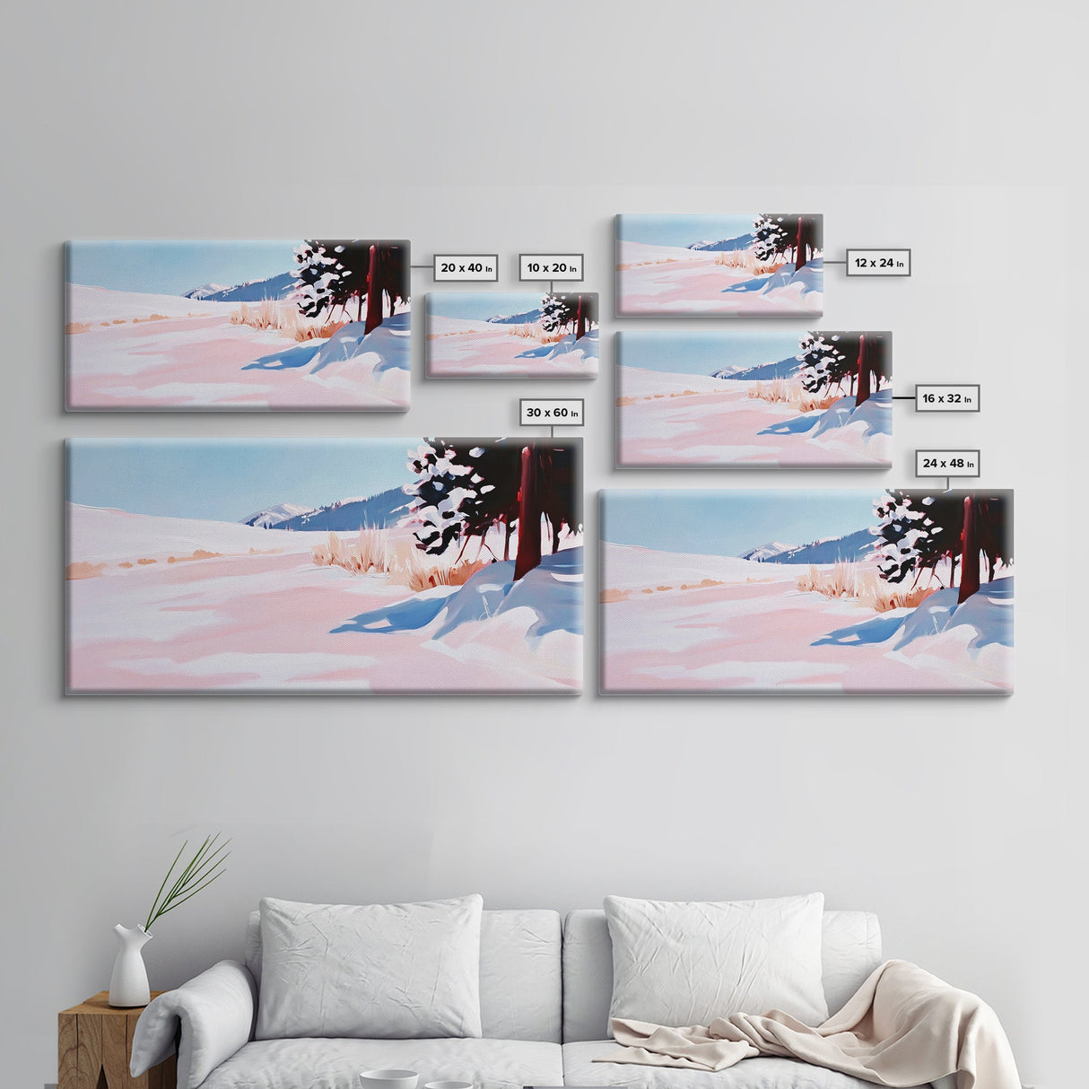 Snowy Landscape, Winter Art, Canvas Print, Christmas Wall Decor, Cozy Home Art, Minimalist Snow Scene, Holiday Art, Cabin Wall Decor