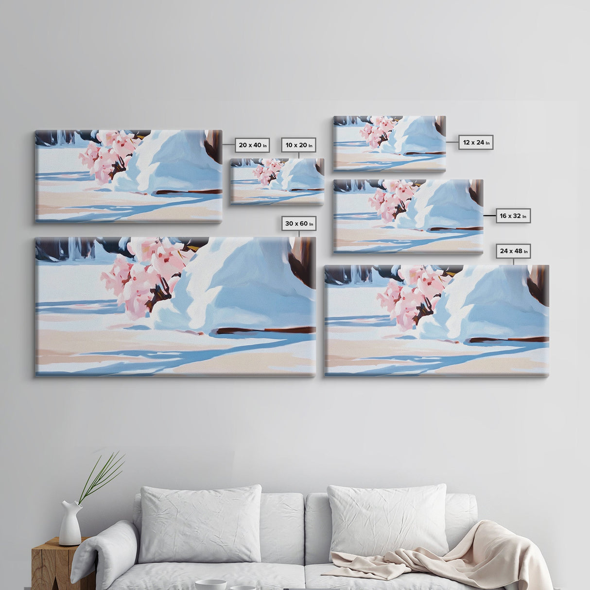 Snow Blossoms, Winter Floral Art, Canvas Print, Christmas Wall Decor, Elegant Wall Art, Nature Inspired Painting, Bedroom Wall Art