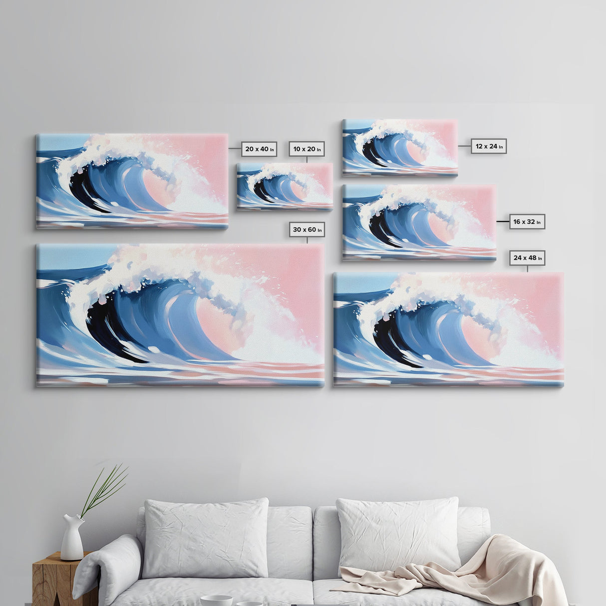 Ocean Wave, Surf Art, Framed Canvas Print, Coastal Decor, Beach House Wall Art, Pastel Seascape, Modern Home Aesthetic