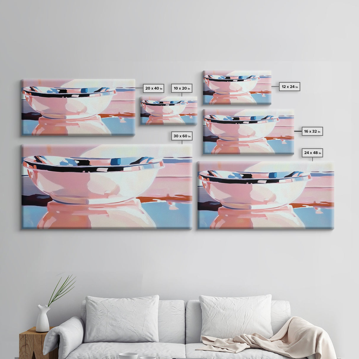 Reflections, Modern Bowl, Kitchen Wall Art, Minimalist Still Life, Pink Aesthetic, Framed Canvas Print, Abstract Home Decor, Pastel Art