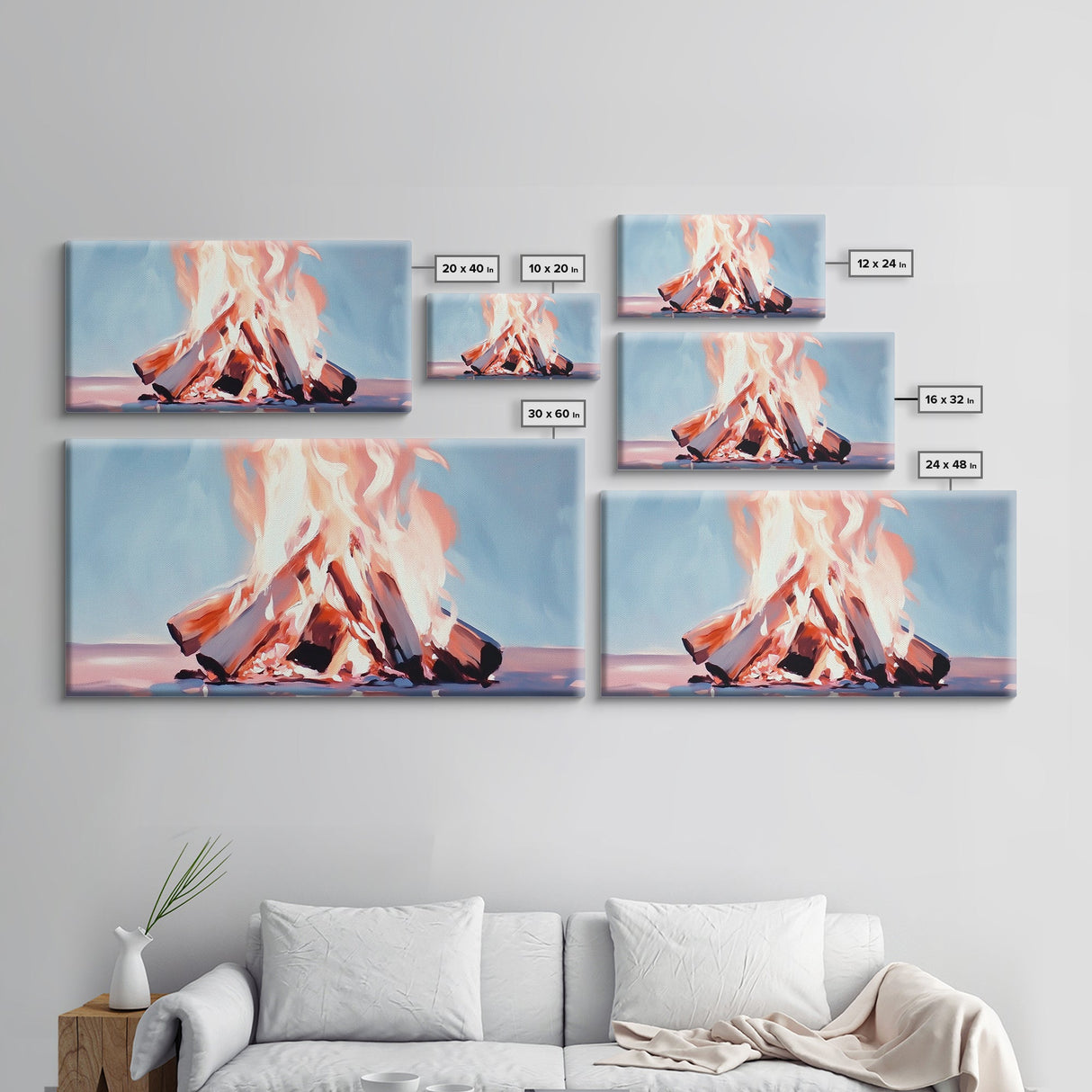 Bonfire, Evening Flames, Warm Wall Art, Fall Aesthetic, Cozy Cabin Decor, Minimalist Nature Art, Framed Canvas Print, Gift Idea