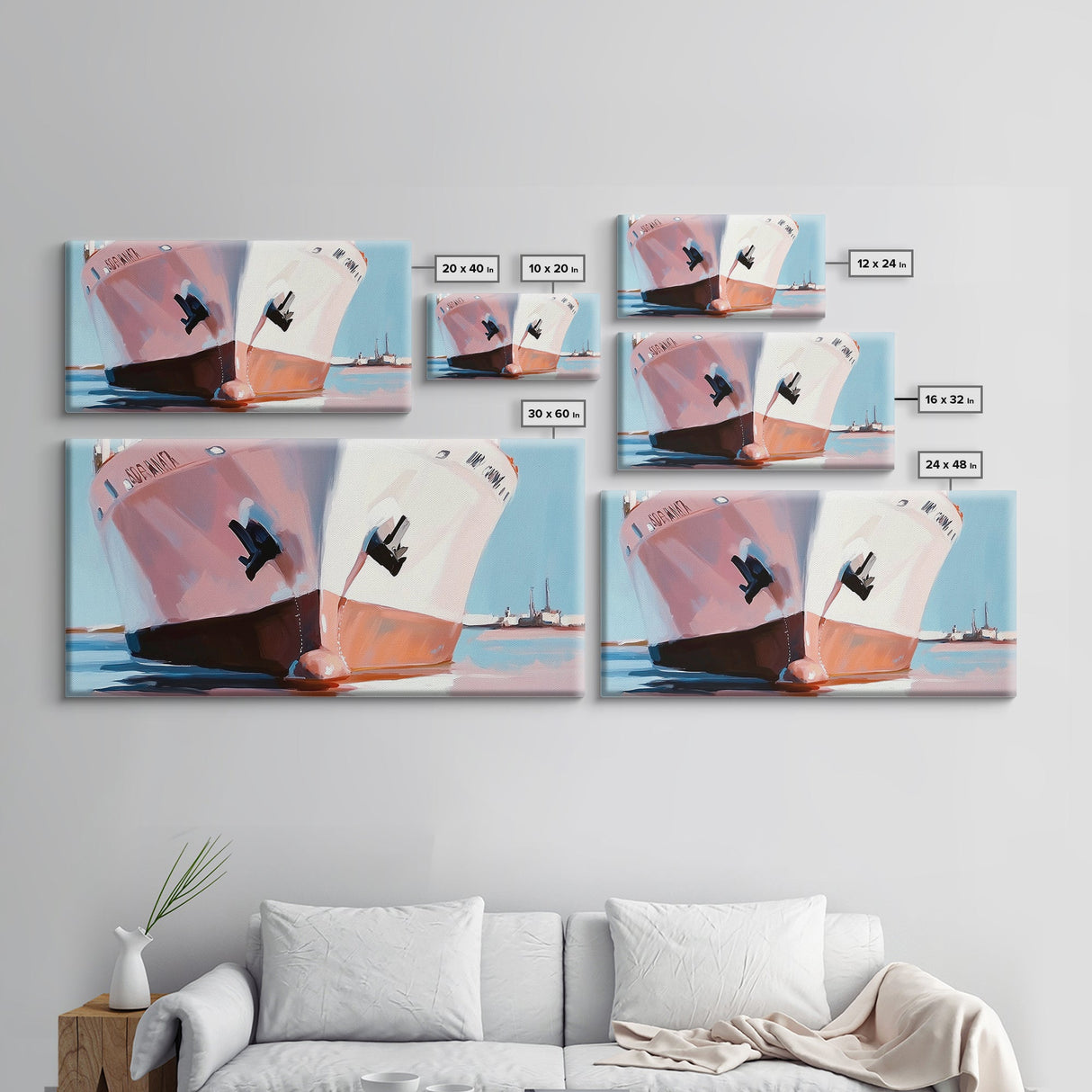 Cargo Ship, Nautical Wall Art, Coastal Decor, Modern Maritime Print, Minimalist Ocean Art, Framed Canvas Print, Office or Living Room Decor