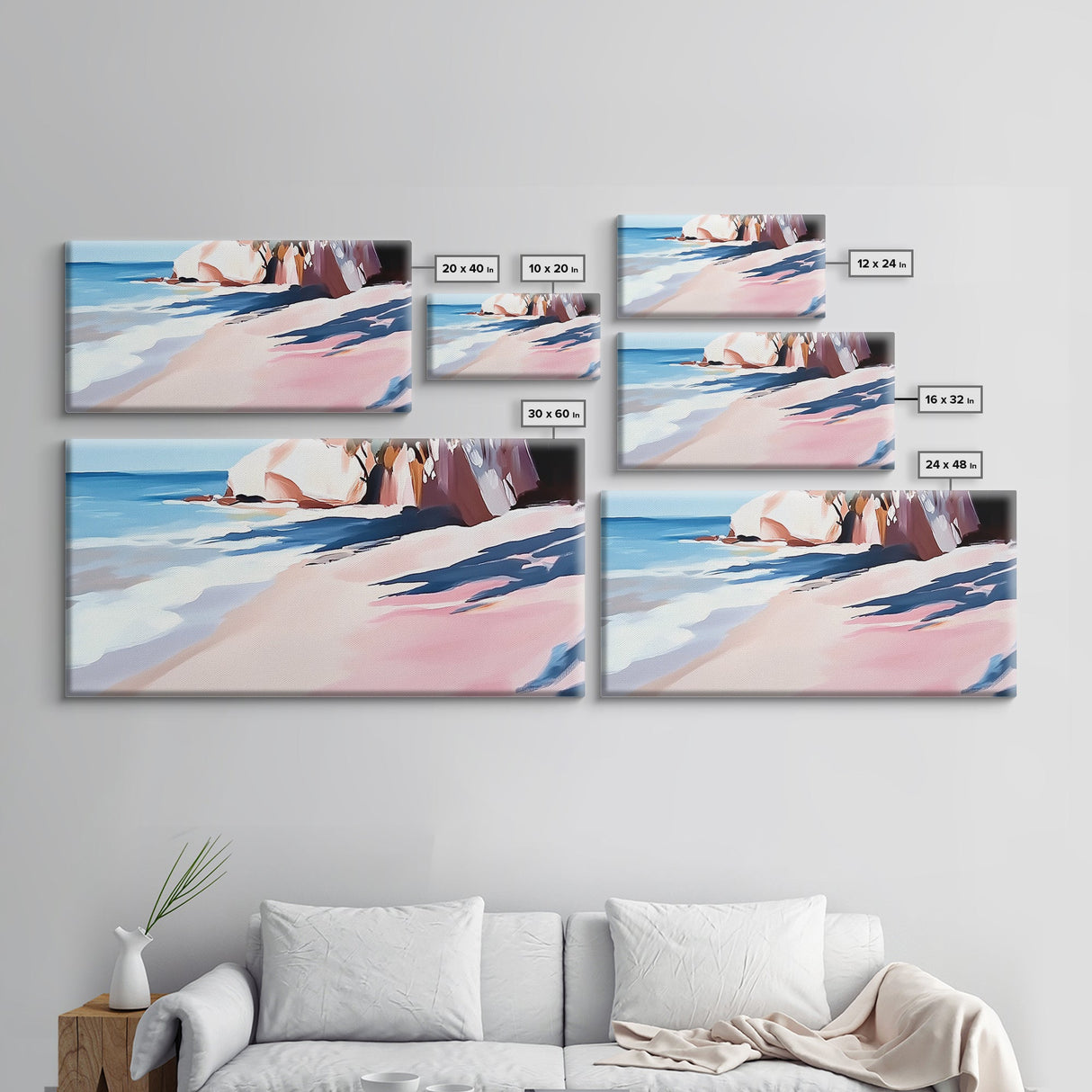 Ocean Shoreline, Rocky Beach, Blue Waves, Canvas Print, Modern Coastal Art, Beach House Decor, Living Room Wall Art, Minimalist Seascape