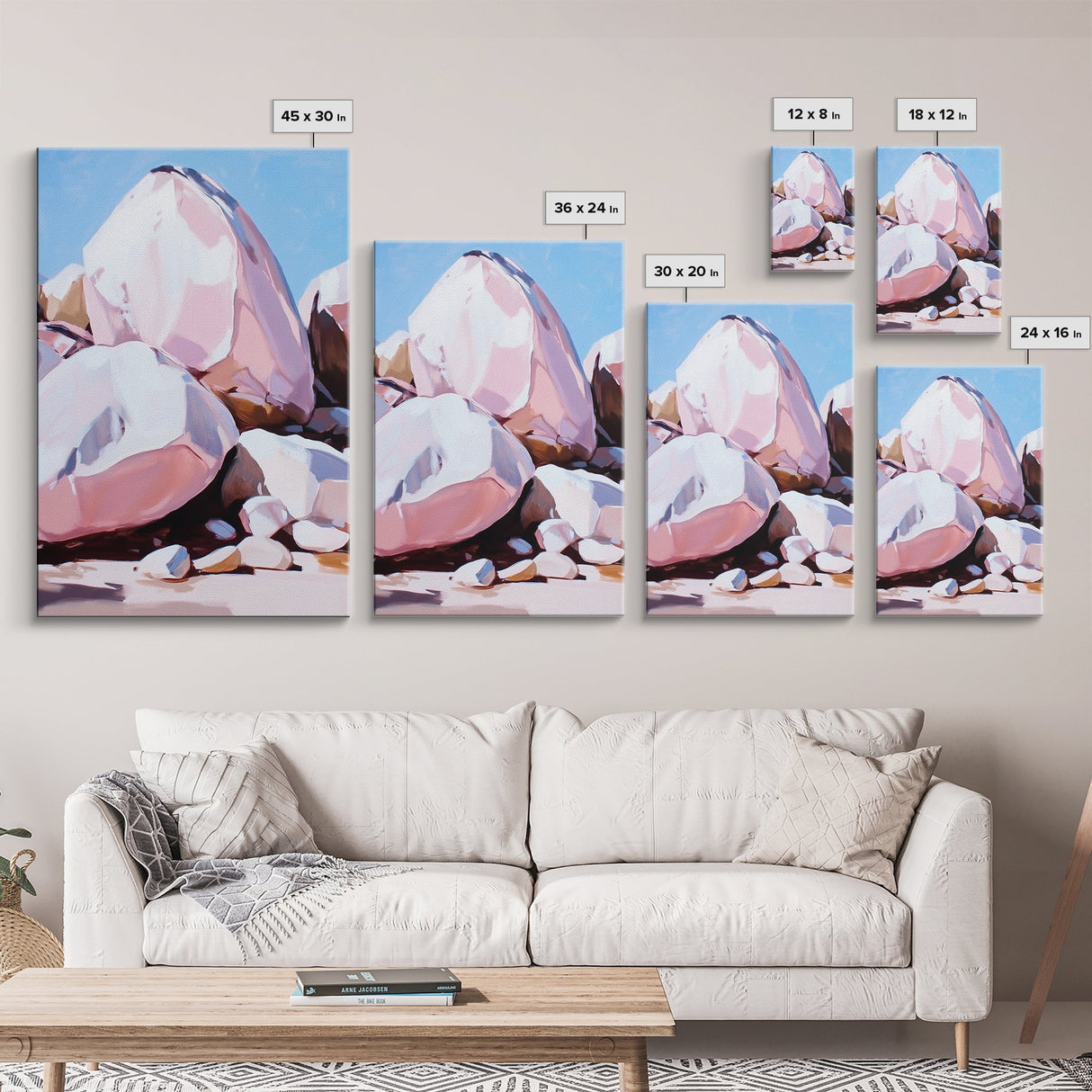 Pink Boulders, Desert Rocks, Framed Canvas Print, Minimalist Nature Wall Art, Earthy Home Decor, Boho Aesthetic, Southwest Landscape