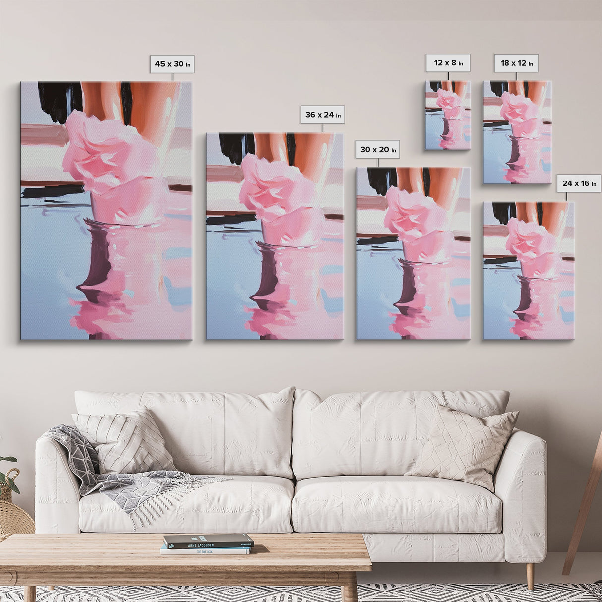 Romantic, Water, Reflection, Feminine, Framed Canvas Print, Elegant Minimalist Artwork, Soft Aesthetic Home Decor, Bedroom Wall Art, Fashion Art