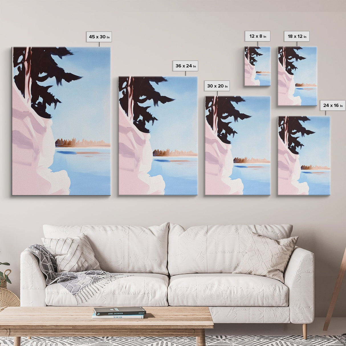 Forest Edge, Serene, Minimalist Landscape, Scandinavian Art, Nature Lover Gift, Tranquil Lake Scene, Pastel Colors, Canvas Print