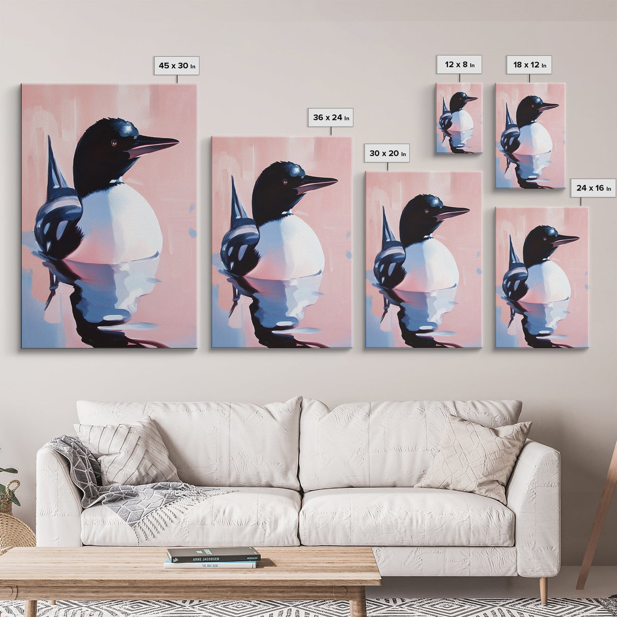Reflection Loon, Tranquil Wildlife Painting, Rustic Lake House Wall Art, Framed Canvas Print, Nature Retreat, Cabin Aesthetic