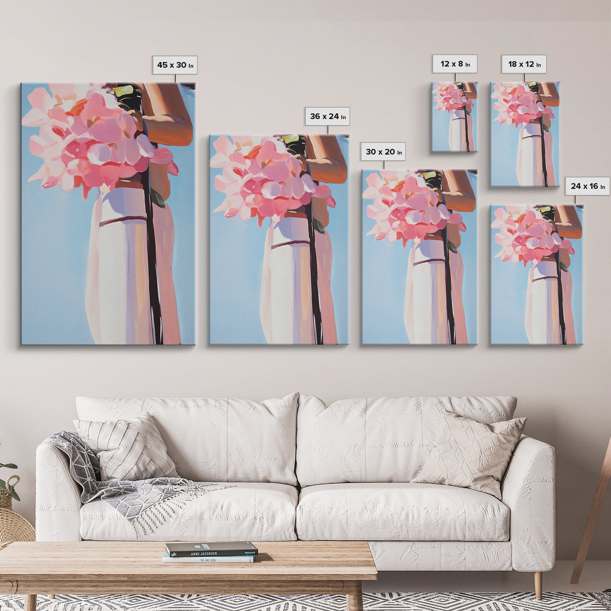 Pink Floral Bouquet, Romantic Flower Painting, Soft Pastel Aesthetic, Framed Canvas Print, Feminine Wall Art, Bedroom Decor, Modern Art
