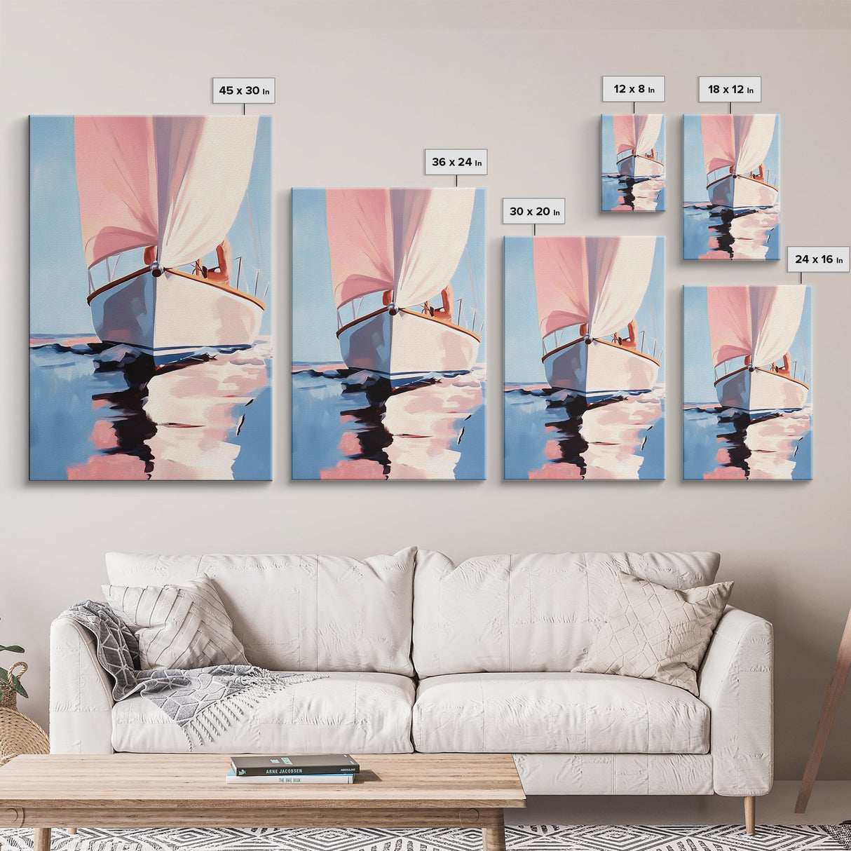 Sailboat Serenity, Nautical Decor, Ocean Reflections, Framed Canvas Print, Coastal Wall Art, Minimalist Seascape, Living Room Art