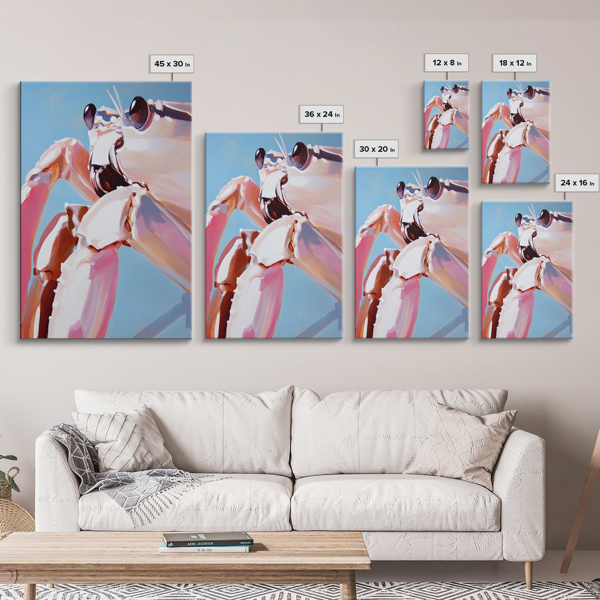 Pink Crab, Coastal Wildlife, Nautical Art, Canvas Print, Unique Ocean Art, Modern Home Decor, Beach House Artwork, Minimalist Design