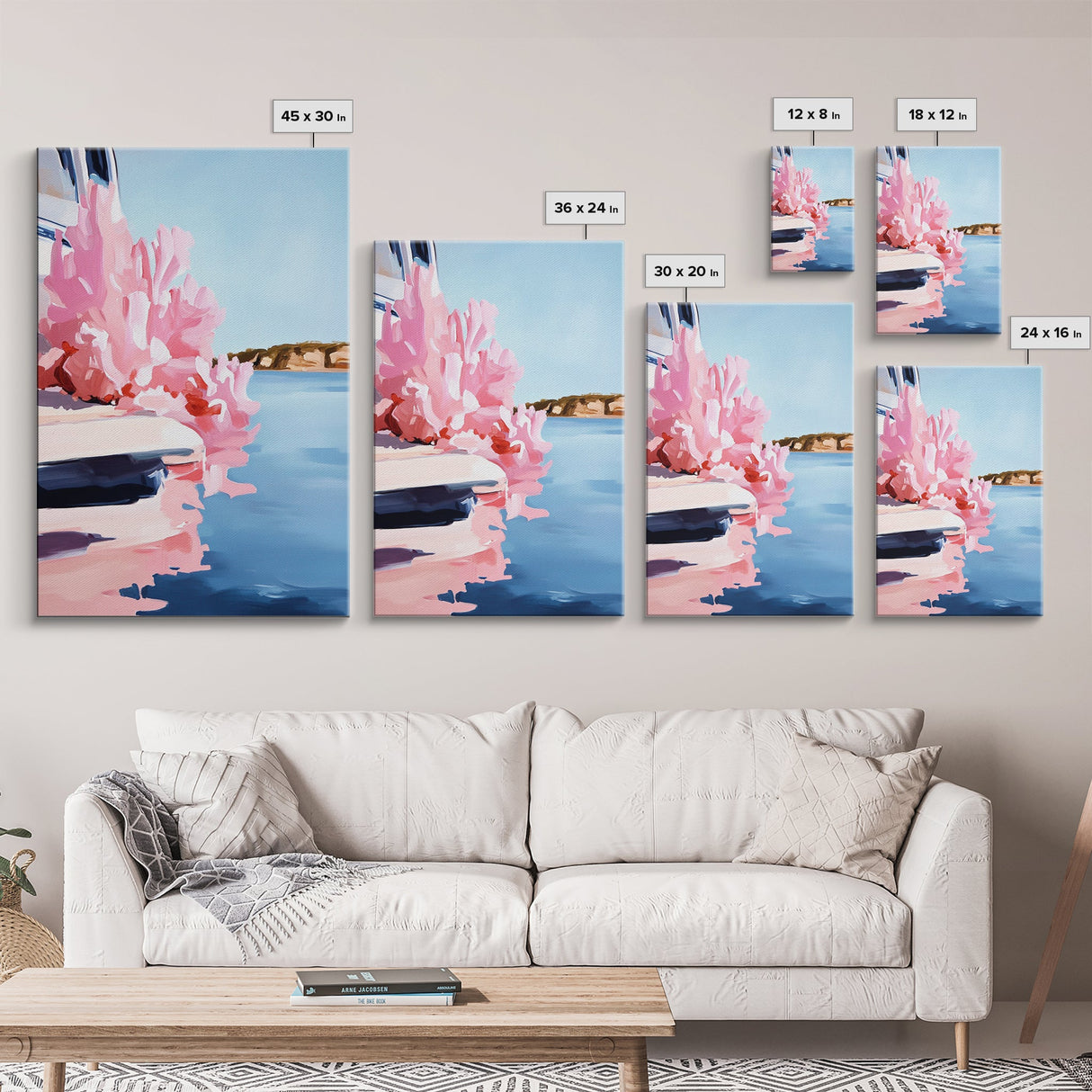 Boat Reflection, Nautical Wall Art, Ocean Painting, Framed Canvas Print, Coastal Living Decor, Modern Seascape, Beach House Artwork