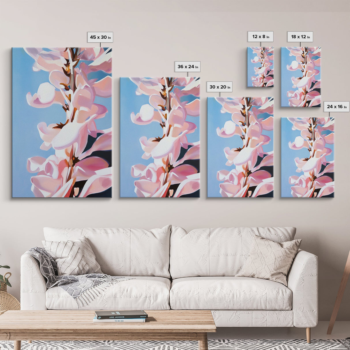 Magnolia Blossom, Pink Flowers, Botanical Wall Art, Minimalist Floral, Framed Canvas Print, Spring Aesthetic, Bedroom Decor, Nature Art