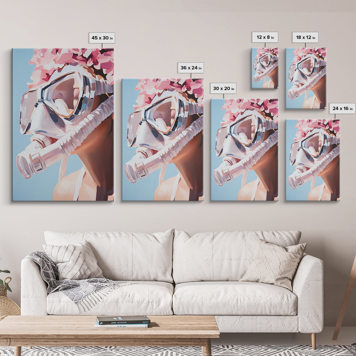 Floral Diver, Surreal Art, Feminine Ocean Wall Art, Beach House Decor, Dreamy Coastal Aesthetic, Pastel Tones, Canvas Print