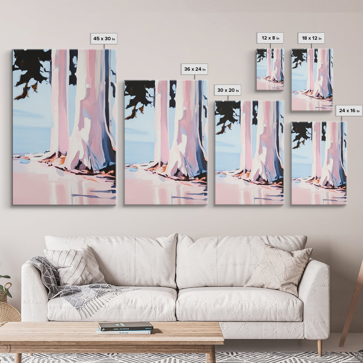 Birch Trees, Modern Forest Art, Minimalist Nature Painting, Cozy Cabin Wall Decor, Framed Canvas Print, Scandinavian Home Aesthetic